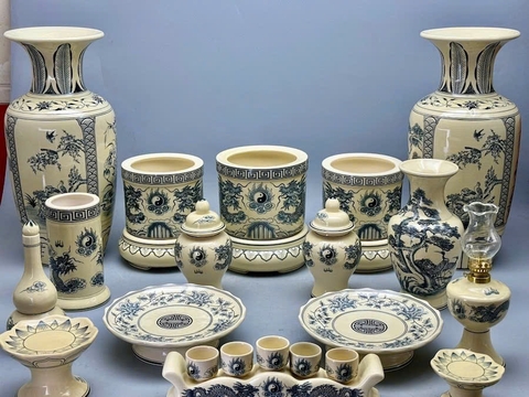 Bộ thờ men truyền thống hoạ tiết rồng -kỷ 3 chén