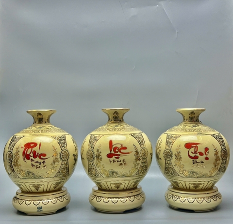 Set 3 Bình Hút Lộc chữ Phúc Lộc Thọ vẽ vàng 24k