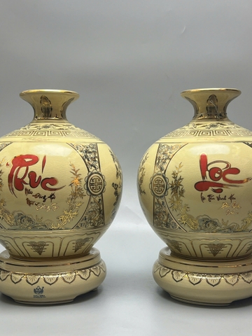 Set 2 Bình Hút Lộc chữ Phúc Lộc vẽ vàng 24k
