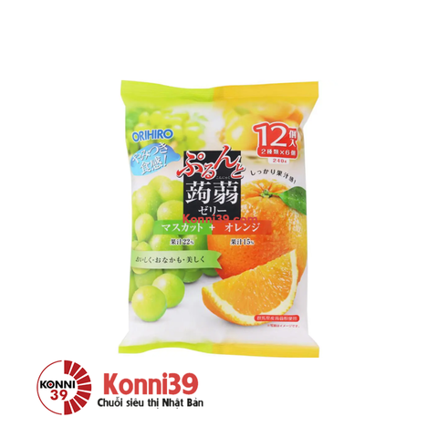 Thạch Orihiro mix 2 vị hoa quả 12 chiếc x 18g (Vị nho xanh và cam)