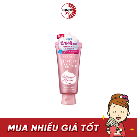 Sữa rửa mặt Senka Perfect Whip bổ sung collagen (màu hồng) 120g