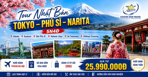 Tour Nhật Bản Tokyo Phú Sĩ Narita 5N4Đ từ TpHCM bay Vietjet Air