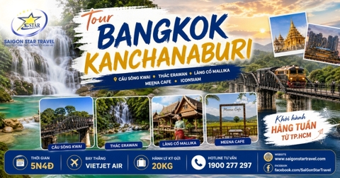 Tour Bangkok Kanchanaburi 5 ngày 4 đêm: Erawan - Sông Kwai - Mallika - ICONSIAM