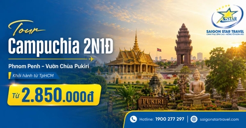 Tour Campuchia 2 Ngày 1 Đêm: Vườn Chùa Pukiri - Phnom Penh Từ TpHCM