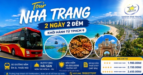 Tour Nha Trang 2 Ngày 2 Đêm Từ TpHCM | Xe Giường Nằm, Khách Sạn 3-5 Sao, Buffet BBQ Hải Sản