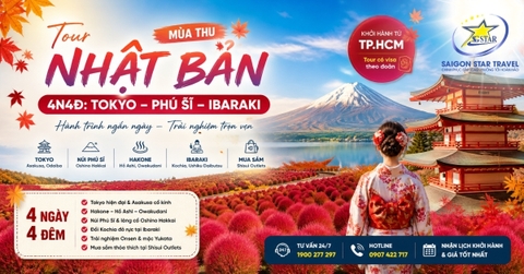 Tour Nhật Bản Mùa Thu 4N4Đ | Tokyo - Phú Sĩ - Ibaraki Từ TpHCM