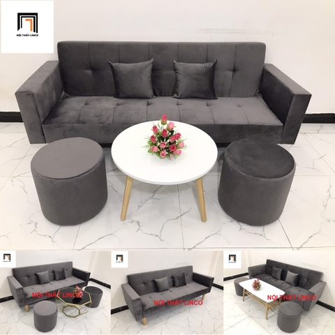 H2 Bộ ghế sofa giường nằm hiện đại SFGTV xám đậm vải nhung 2m