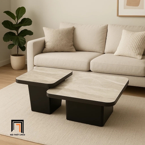 C5 Cặp 2 bàn sofa đá ceramic vuông BTPK90 Trivoli khung chân sắt