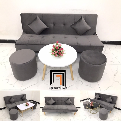 H1 Bộ ghế sofa giường nhỏ gọn SFG 1m72 xám đậm vải nhung đẹp