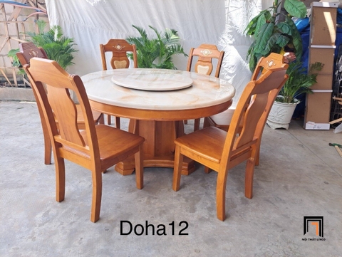 Bàn ăn gỗ màu nâu GF18-BAD6-G317-B359 mặt đá tròn 1m3