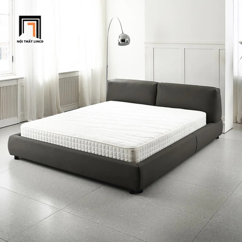 Giường ngủ bọc da giả xám đen GN40 Harley hiện đại