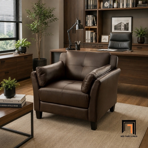 D1 Ghế sofa đơn da công nghiệp nâu đậm DT27 Monsur sang trọng