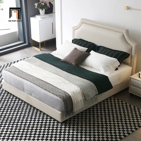 Giường ngủ tân cổ điển GN73 Emmett da giả trắng kem