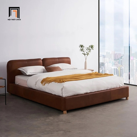 Giường ngủ bọc da simili GN44 Itotia màu nâu đậm
