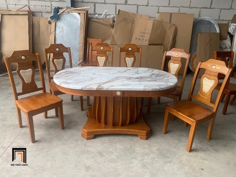 Set bàn ăn oval mặt đá 1m6 GF22-BAD6-G317-B358 6 ghế