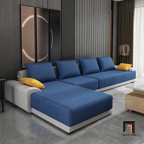 D5 Ghế sofa góc màu xanh dương GT141 Casper 3m x 1m8 vải nỉ bố