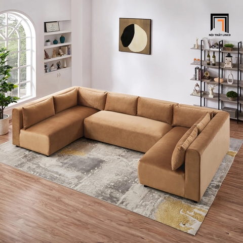 P1 Ghế sofa góc chữ U vải nhung màu cam GT101 Hudson 2m8 x 1m6