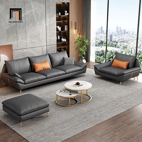 D1 Set ghế sofa phòng khách cao cấp KT34 Maxky da Pu xám đậm