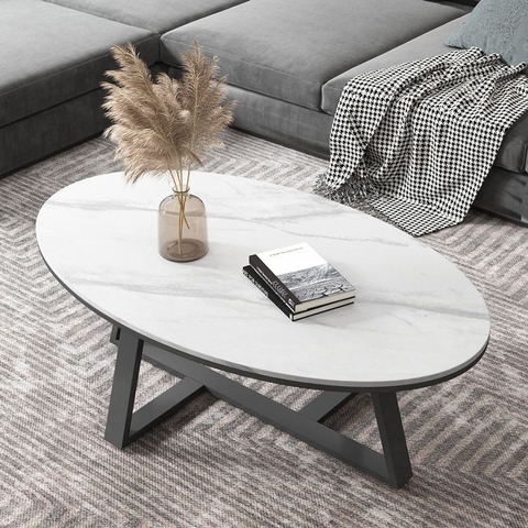 C2 Bàn sofa mặt đá trắng oval nhỏ gọn BSF10 Mebas dài 80cm giá rẻ