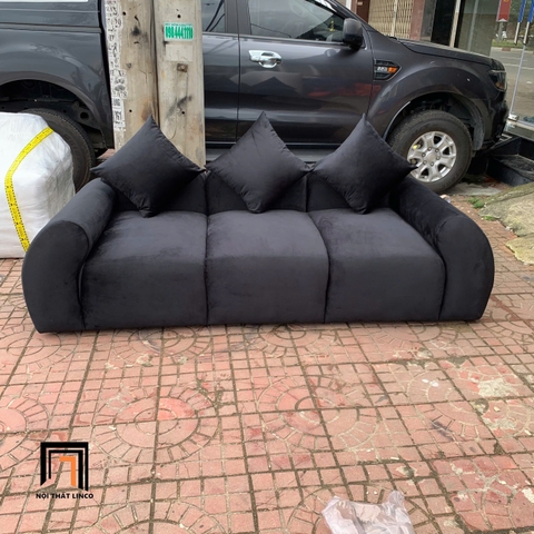 E3 Ghế sofa băng cong vải nhung đen BT315 Lolli 2m2 cho shop tiệm