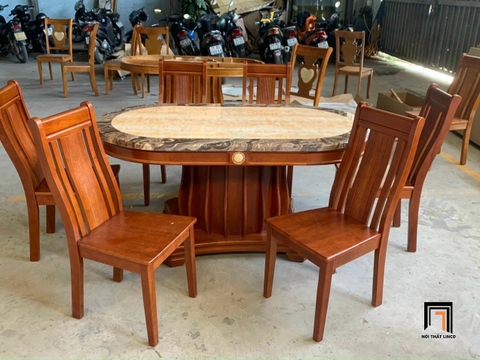 Bộ bàn ăn nhà bếp oval GF23-BAD6-G300-B358 mặt đá dày