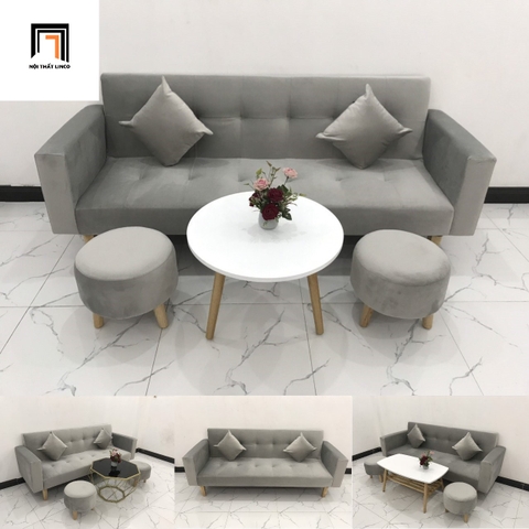 J2 Bộ ghế sofa giường bật nằm SFGTV 2m xám trắng vải nhung