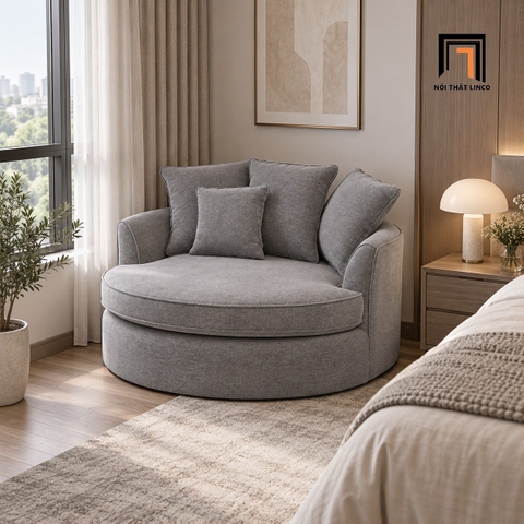 F1 Ghế sofa đơn tròn thư giãn DT11 Syloh 1m2 xám trắng bọc vải