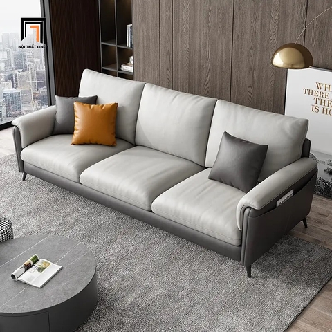 C2 Ghế sofa băng sang trọng dài 2m BT136 Jing phối màu da Pu xám