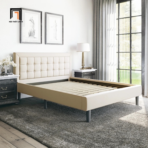 F3 Giường ngủ vải nỉ trắng kem GN3 Pinheiro 1m6 x 2m giật nút