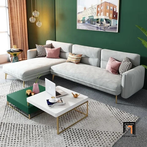 F1 Bộ ghế sofa vải nhung đẹp GT55 Velor 2m4 x 1m6 màu xám trắng