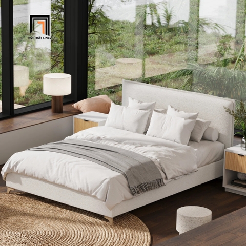 I1 Giường ngủ bọc vải xám trắng GN112 Bowsmen giá rẻ 1m6 x 2m