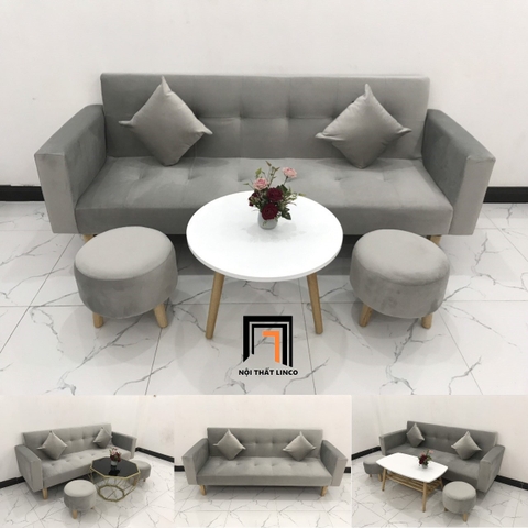 J2 Bộ ghế sofa giường bật nằm GBL2 2m xám trắng vải nhung