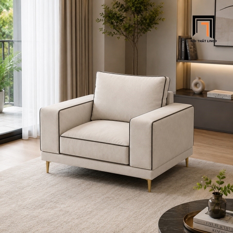 H2 Ghế sofa đơn vải nỉ trắng kem DT69 Dakota chạy viền đen