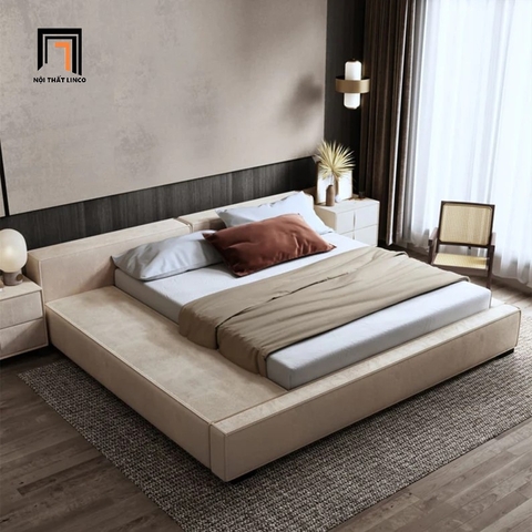 Giường ngủ vải nỉ nhung màu kem GN60 Anais cho phòng lớn