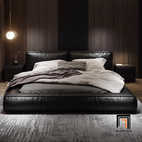 F2 Giường ngủ da giả sang trọng GN102 Dornie màu đen bóng