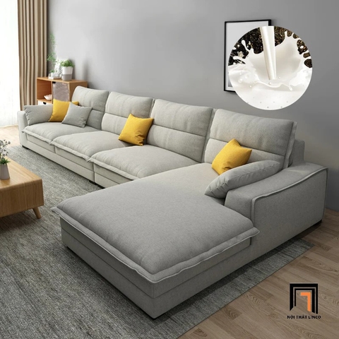 D1 Set ghế sofa góc L đẹp GT109 Vista 3m45 x 1m8 vải nỉ trắng kem