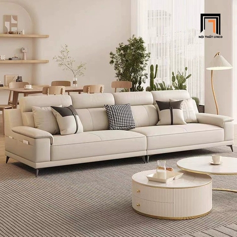 B1 Ghế sofa băng da hiện đại BHQ62 Pilton 2m4 da giả xám trắng