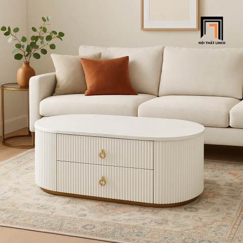 E2 Bàn trà mặt đá oval BTPK75 Winfield 1m x 50 2 hộc kéo nhỏ gọn