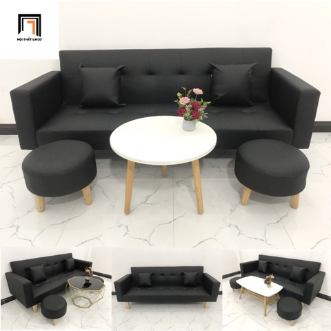 I4 Set ghế sofa giường gấp gọn 2m SFGTV da Pu màu đen giá rẻ