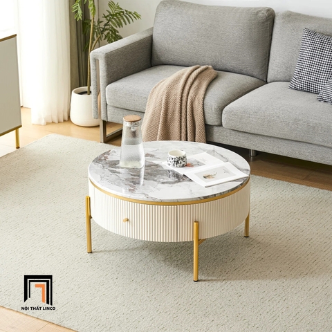G2 Bàn sofa mặt đá tròn BSF60 Eureka 60 x 45 hộc kéo để đồ nhỏ