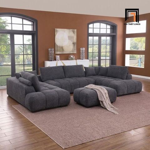 H3 Bộ Ghế Sofa U 3m15 Vải Nỉ Xám Đen UT32 Marigail Hiện Đại