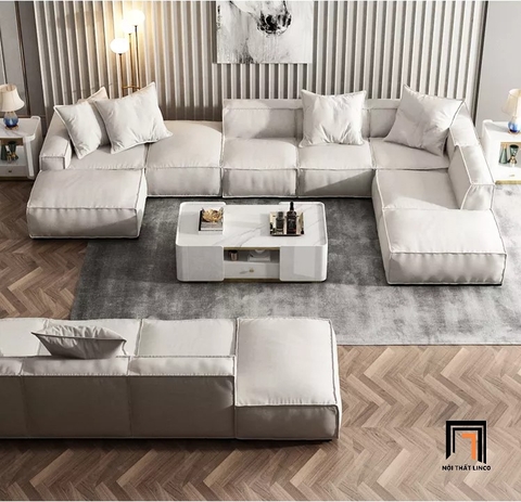 H1 Bộ ghế sofa góc diện tích lớn GT19 Kedu xám trắng sang trọng