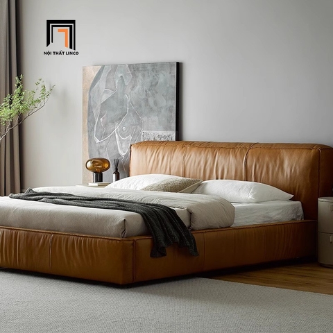 H1 Giường ngủ màu nâu bò cao cấp GN103 Lorne 1m6 x 2m da Pu