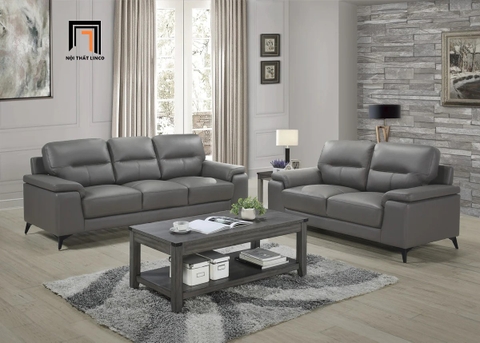 H1 Bộ ghế sofa da công nghiệp xám KT46 Mahler phòng khách cao cấp