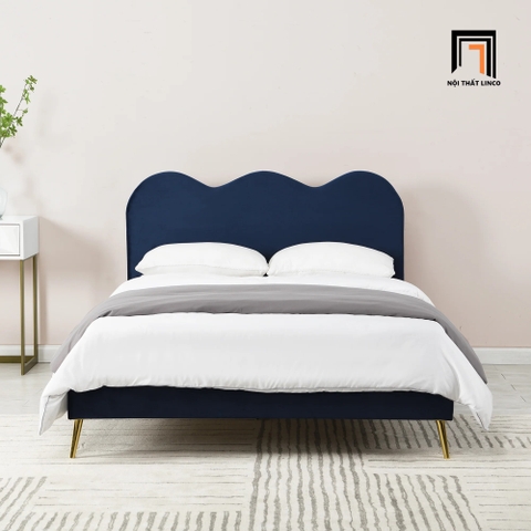 I1 Giường bọc nệm mút mềm GN68 Gidea vải nhung xanh đậm