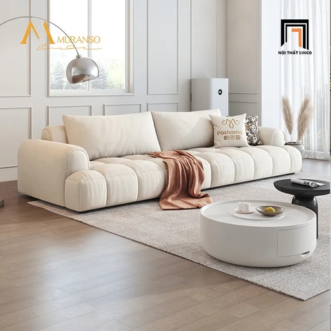 C1 Ghế sofa văng 2m4 đẹp BT270 Muranso màu trắng kem trang trí tiệm