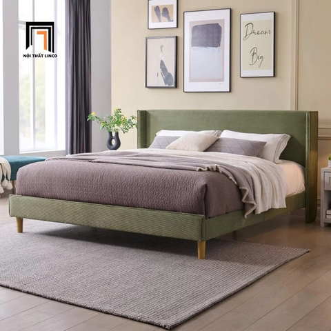 B1 Giường ngủ GN137 Corduroy xanh rêu bọc nỉ bông mềm mại và tinh tế