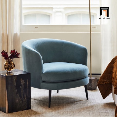 C2 Ghế sofa đơn kiểu cong DT18 Viv vải nhung màu xanh dương