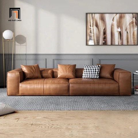 D4 Ghế sofa băng đẹp dài 2m4 BT18 Squaring bọc da giả xám