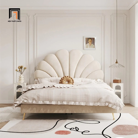 Giường ngủ hình hoa sen GN41 Innis màu trắng kem sang trọng